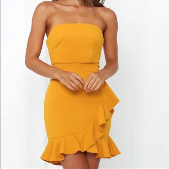 Hello Molly Dresses & Skirts - Hello Molly yellow orange strapless frilly dress